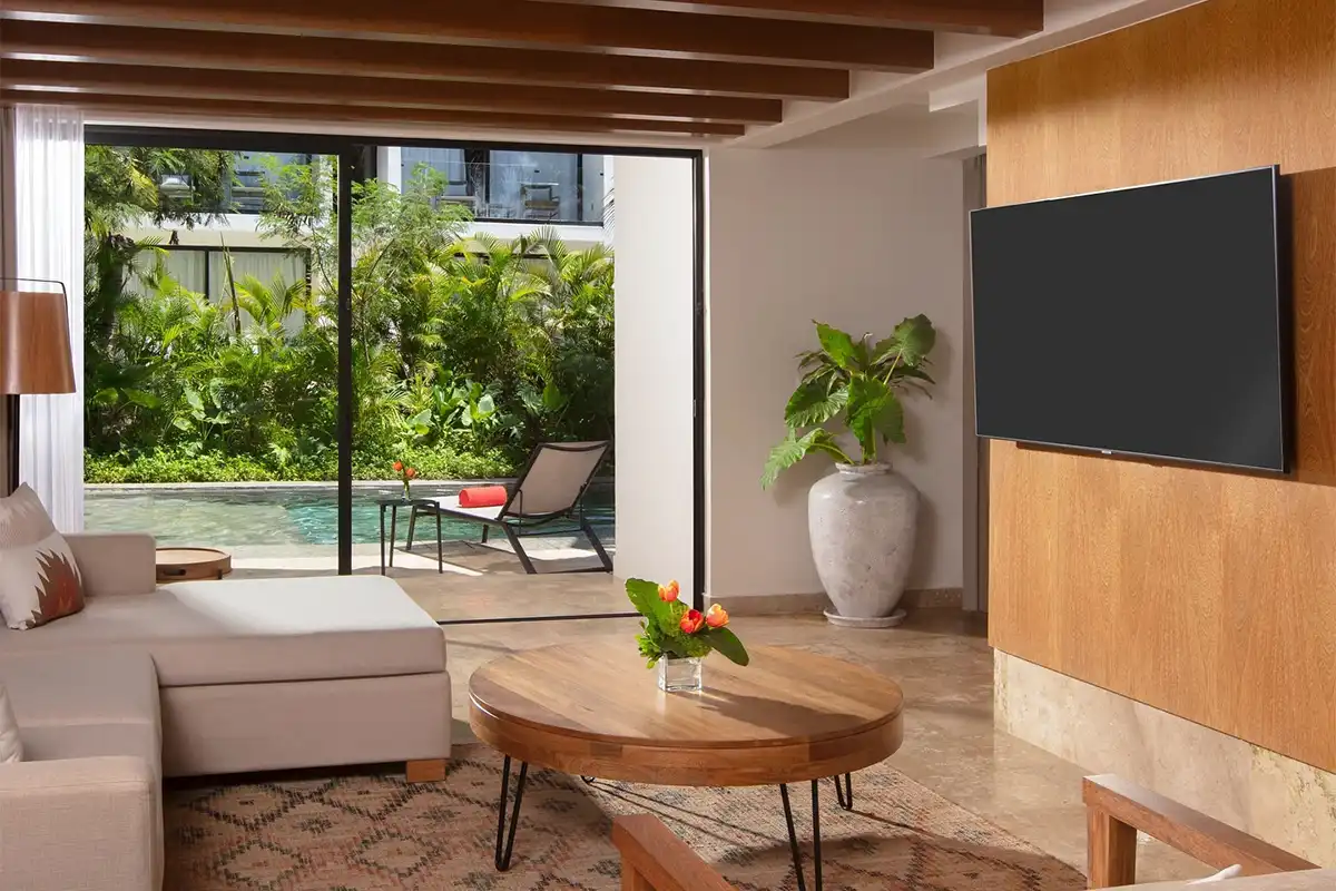 Resort room with private swim-up pool and garden view