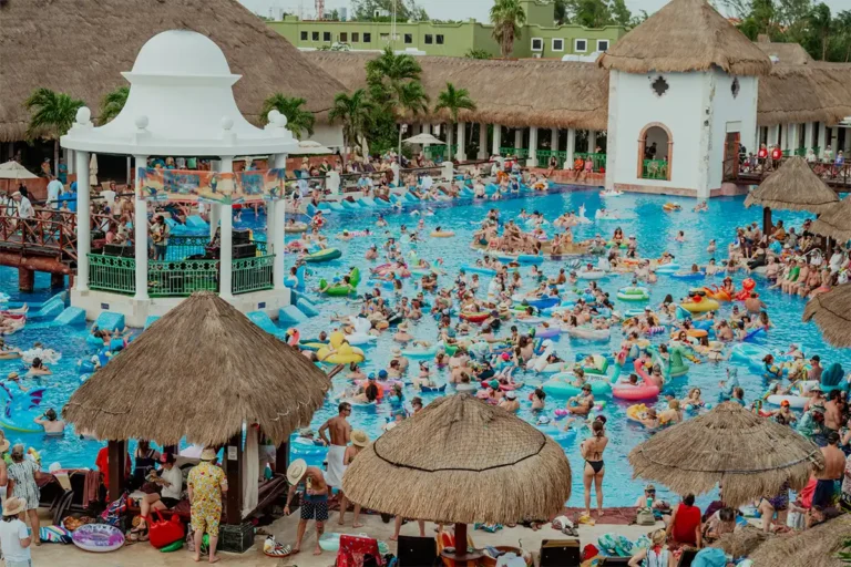 An aerial view of the poolside gazebo stage.