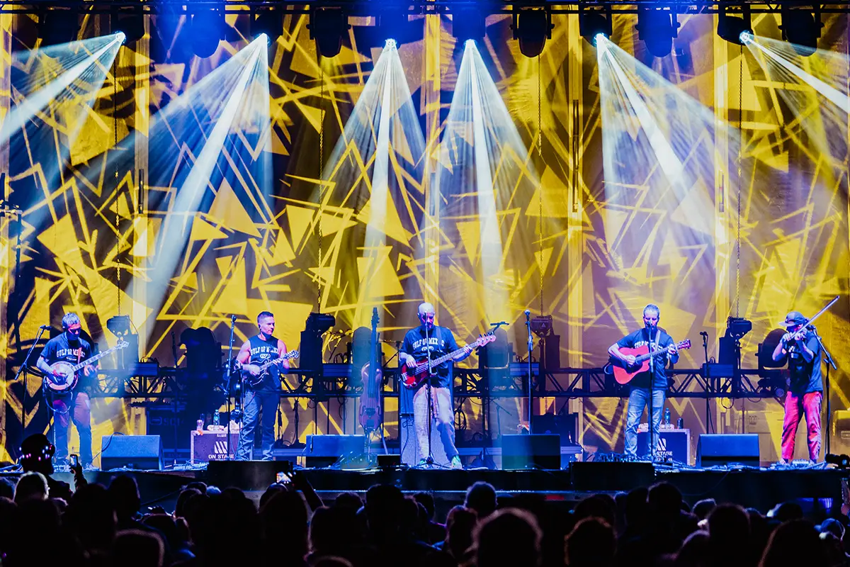 Yonder Mountain String Band performing on the Beach Stage.