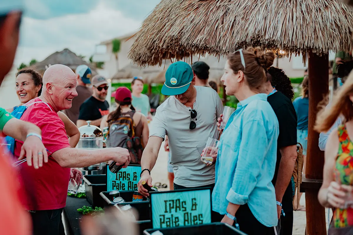 Guests browsing drink selections during beer share activity.